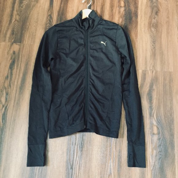 Puma Black Zip Front Workout Running Jacket Size Small - Picture 2 of 6
